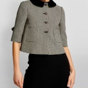 Cobra Society Houndstooth Bow Back Cropped Jacket Velvet Collar US 4